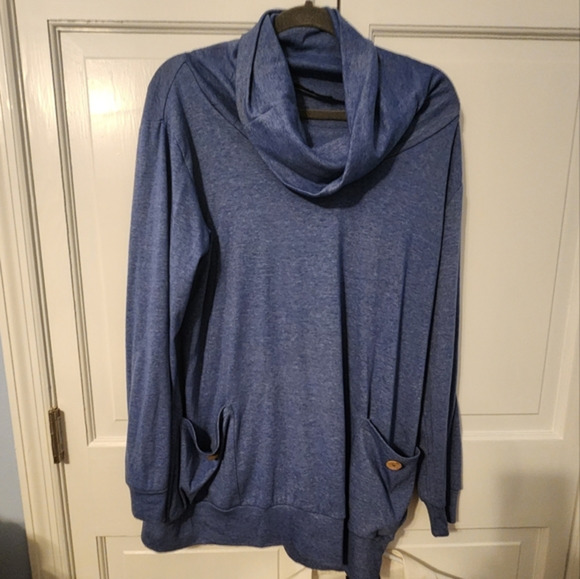 Cowl Neck Pocketed Sweater Sweatshirt Blue Trendy Unique Comfy XL NEVER WORN - Picture 1 of 9